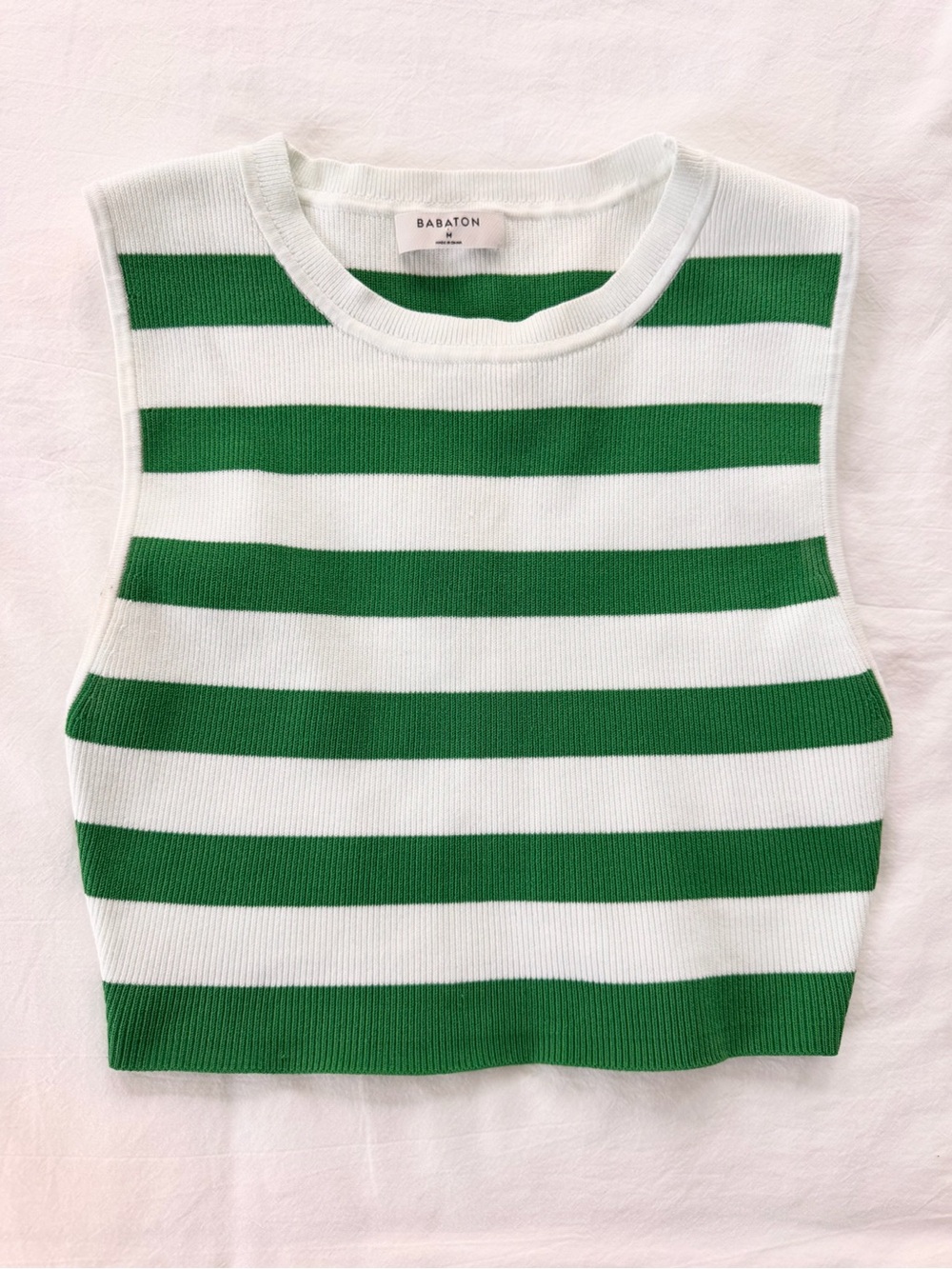 Babaton Green and White Striped Knit Tank